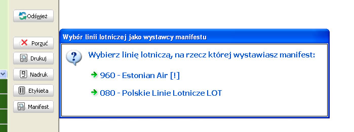 wybor linii lotniczych manifest cargo